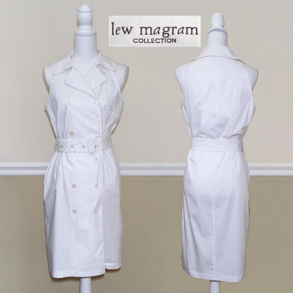 Vint. LEW MAGRAM White Cotton/Spandex Shirt Dress with Belt